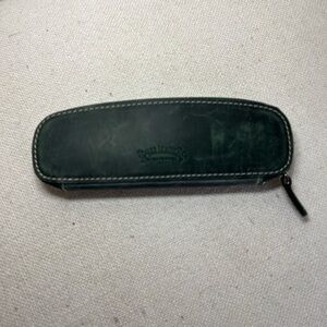 Dark Green Leather Zip Pen Case with Embossed Logo